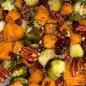 Roasted Brussels Sprouts, Butternut Squash with Pecans and Cranberries